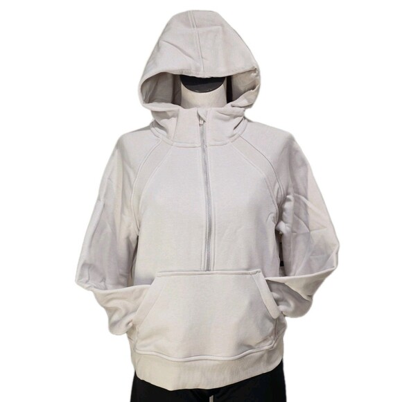 Danskin Half Zip Mixed Rib Cozy Hoodie Thumbhole Kangaroo Pocket Cream Women XXL - Picture 2 of 14